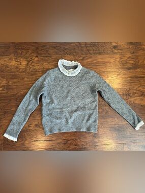Zara Gray Turtleneck Sweater with Lace Trim
